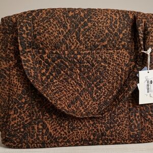 Quilted Leopard Print Fold-Over Clutch in Brown & Black